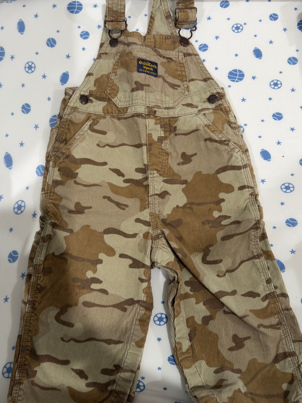 OshKosh B'gosh Camouflage Corduroy Overalls in Brown and Cream